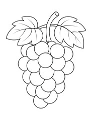 Grapes Coloring Page with Leaves for Kids