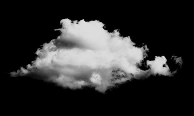 A single, fluffy cumulus cloud isolated against a pure black background.