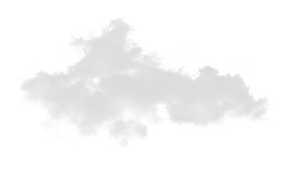 A grayscale image of a fluffy, irregular cloud formation isolated on a white background.