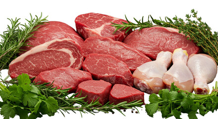 raw meat and vegetables