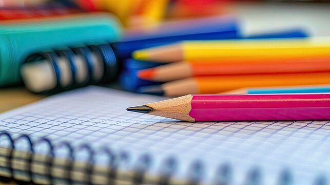 Colorful Stationery Items Arranged on a Desk with Graph Paper