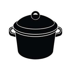 Black and White Illustration of a Covered Stock Pot with Handles