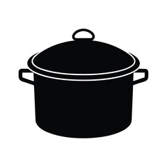 Black and White Stock Pot Icon: Simple Kitchenware Illustration for Cookbook, Recipe, or Menu Design