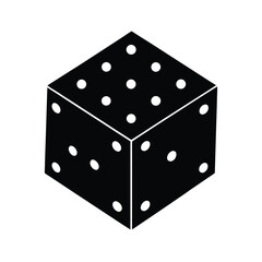 Black and white isometric dice icon illustration graphic design element.