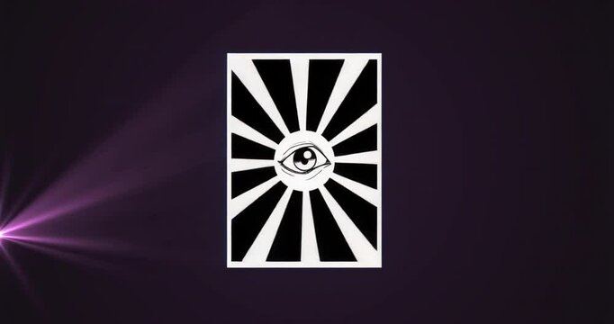 On load static poster remaining centered while purple flare emitting beams for branding focus