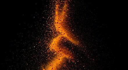 Explosion of Golden Spices Powdered Particles Dust Swirling in Air Abstract Texture