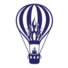 Obraz premium A bold navy blue and white hot air balloon with stylized flames for design