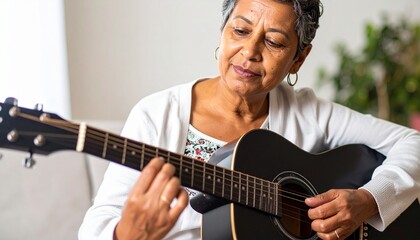 Obraz premium A scene where he plays the guitar while immersed in his emotions