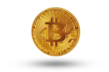 Digital money. Cryptocurrency and Golden bitcoin. Mining of Crypto Concept. Isolated on white background.
