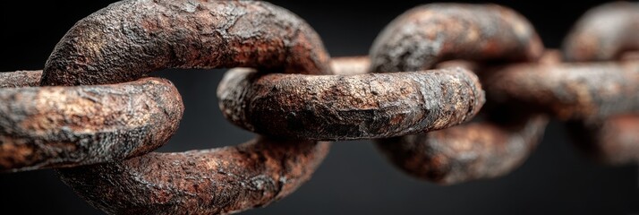 Rusty chain links contrast against a black background showcasing details and texture