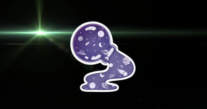 At four-second mark green lens flare sweeping behind purple melting planet showing cosmic energy