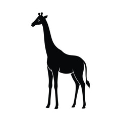 Elegant Black Silhouette Giraffe Illustration: African Animal Vector Graphic