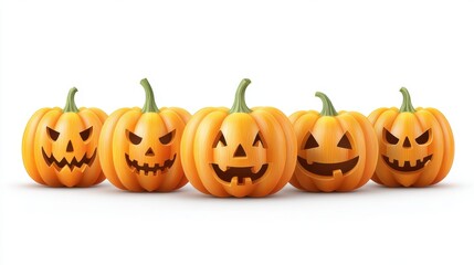 Fototapeta premium Collection of Spooky and Funny Halloween Pumpkins with Carved Faces for Festive Decorations and Celebrations