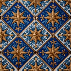 Luxurious Cobalt Blue and Gold Decorative Tile Pattern