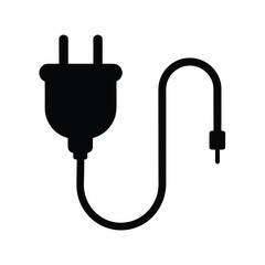 Simple Black Silhouette Electrical Plug Power Cord Icon Graphic Design