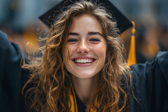 happy excited college student graduating; concept ofsuccessful education, happ commencement day, woman eucation equality, employmet opportunity, high educaton degree, overseas study cholarships