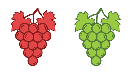 Red and Green Grape Bunches with Leaves Fresh Fruit Illustrations