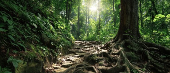 Fototapeta premium Forest path with large tree roots