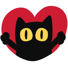 Fototapeta premium Cute Black cat popping out of a heart