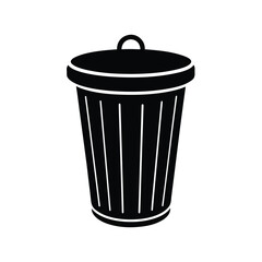 Simple Black and White Trash Can Icon: Lidded Waste Container Graphic