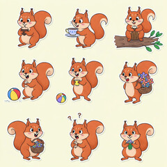 Obraz premium Collection of Cute Animal picnic in the park and Playful Characters Set, Poses.
