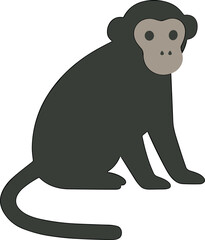 Simple Flat Illustration of a Sitting Monkey Isolated on White Background
