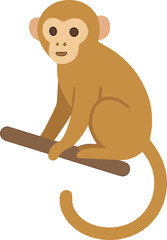 Simple Cute Illustration of a Brown Monkey Sitting on Branch Graphic