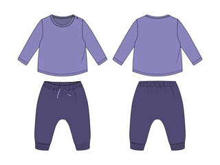 Vector illustration of babys top and pant fashion flat sketch mockup