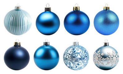 Obraz premium PNG Elegant blue Christmas ornaments collection, element set on transparent background