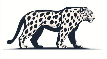 Side view of a stylized leopard, outlined in dark gray, with light gray spotted pattern