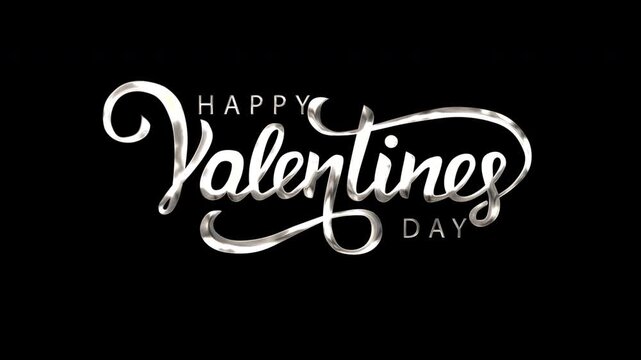 Happy valentines day in silver script lettering, suitable for valentines day greeting cards, social media posts, and decorations.