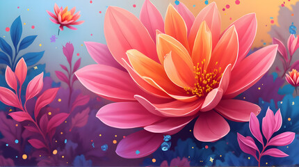 Fototapeta premium Blooming Flower with Colorful Petals and Leafy Background