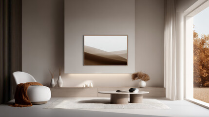 Comfortable living room under the warm autumn sun