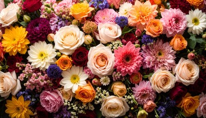 Vibrant Floral Arrangement with Diverse Blooms and Colors.