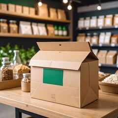 A colorful box of assorted gourmet food items, including fresh fruits, artisanal cheeses, and snacks, elegantly placed on a rustic wooden table.