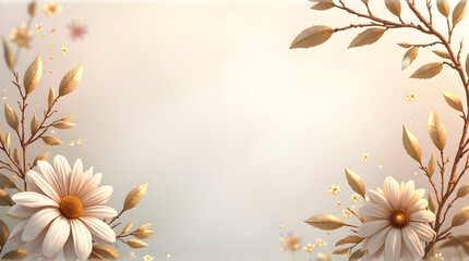 Daisy Flower Background with Golden Leaves and Gentle Lighting