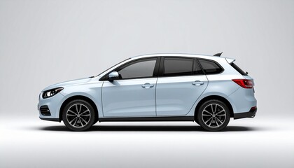 Fototapeta premium Modern Light Blue Station Wagon Car Side View Studio Shot.