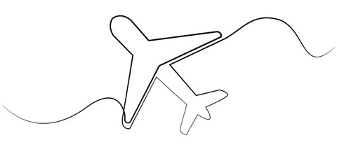line art drawing of an airplane.black and white line art vector illustration of an airplane for transportation and tourism.one line vector illustration