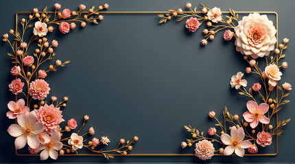 Floral Frame with Elegant Pink Flowers and Golden Accent