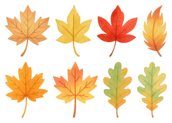 PNG Colorful autumn leaves illustration, element set on transparent background