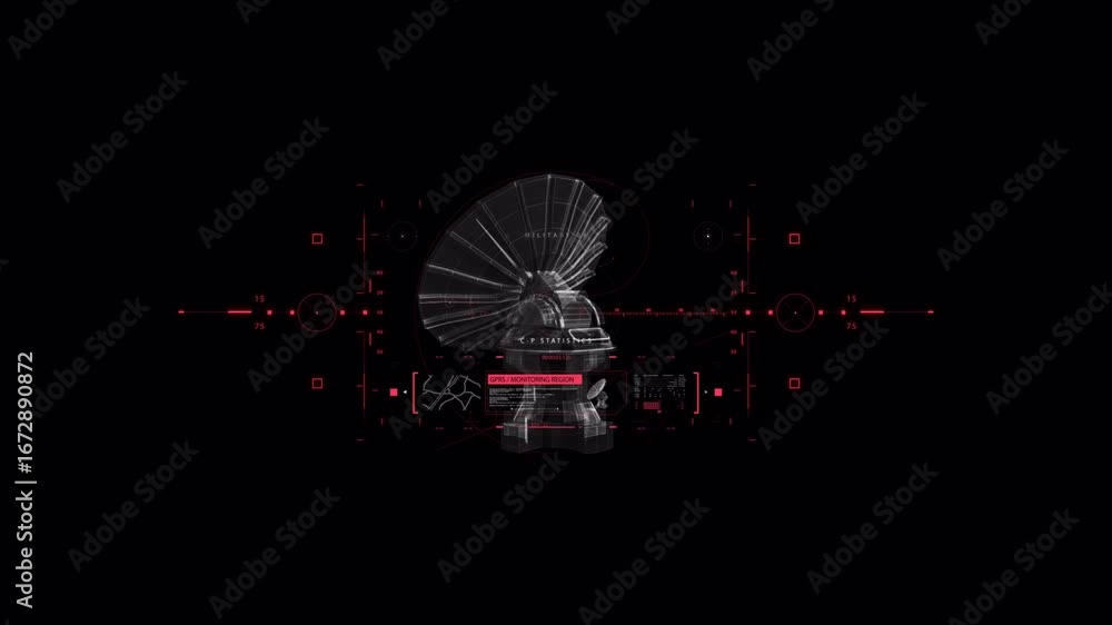 Aufkleber futuristic satellite dish scans data on a dynamic red heads-up display interface