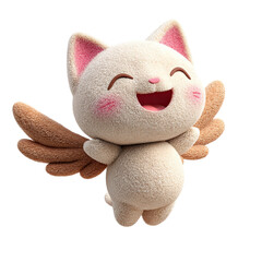 Cute Flying Angel Cat Cartoon 3D Render.