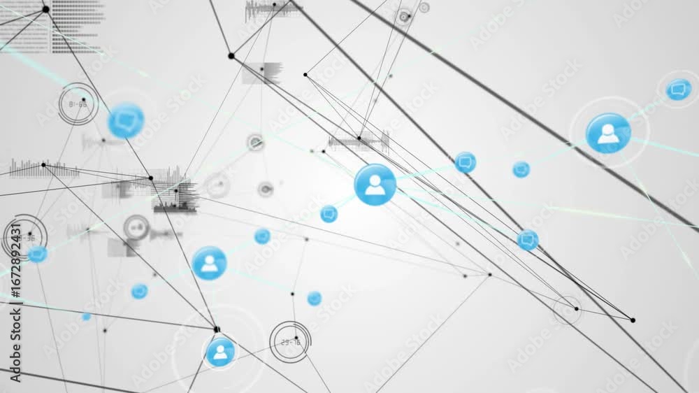 Poster opening lines converging on node starting network expanding icons sprouting and visualizing links