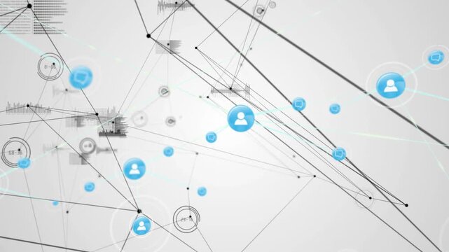 Opening lines converging on node starting network expanding icons sprouting and visualizing links