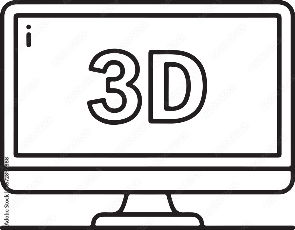 Fototapete computer monitor displaying the letters 3d in a simple line art style