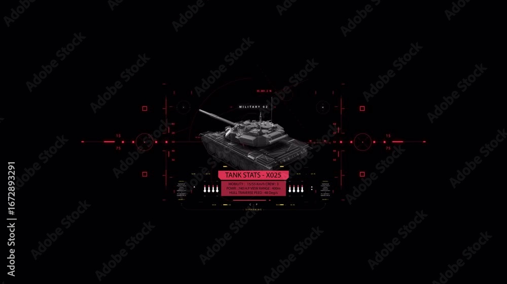 Poster futuristic tank hud display: military vehicle stats and targeting system interface