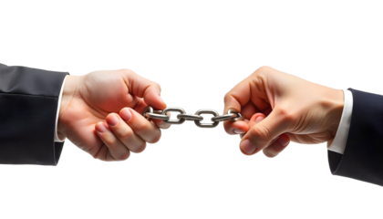 Two hands grasping a chain against a transparent background, symbolizing unity and the fight for human rights and equality
