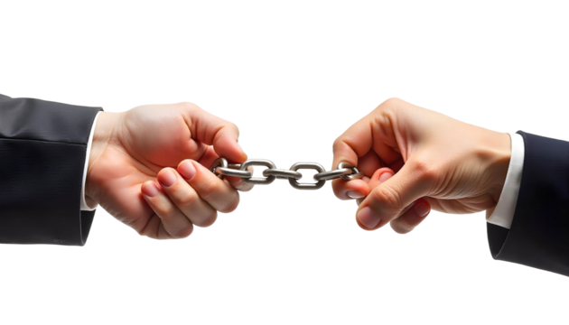 Two hands grasping a chain against a transparent background, symbolizing unity and the fight for human rights and equality
