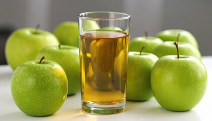 Apple green juice was in a glass and there were Apple arranged beautifully