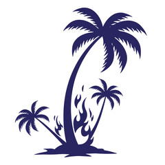 Fototapeta premium Vector silhouette of palm trees with flames illustrating wildfire disaster concept